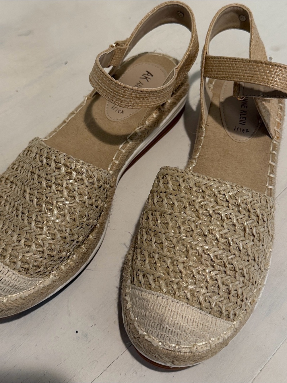 Anne Klein Beige Tan Braided Espadrille Slingback Sandals